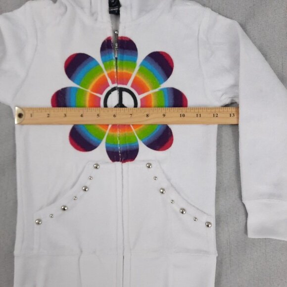 Flowers by Zoe Girls Hoodie 4 White Terry Zip Sweatshirt Rainbow Peace Y2K Retro - Picture 13 of 14